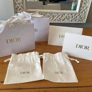 Lot of 2 Dior Gift Bags With Pouches, Note Cards, & Dior Tissue Paper & Ribbon!
